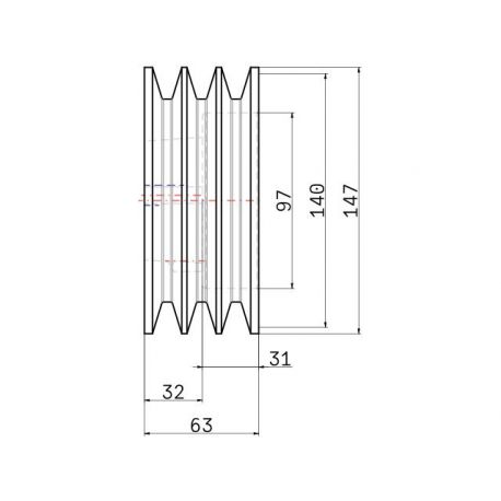 Poulie trapézoïdale SPB / B - 3 gorges - Ø150 mm - Moyeu amovible 2517 - Fonte