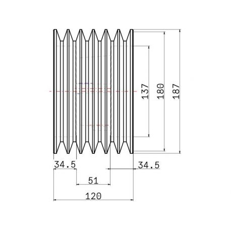 Poulie trapézoïdale SPB / B - 6 gorges - Ø180 mm - Moyeu amovible 3020 - Fonte