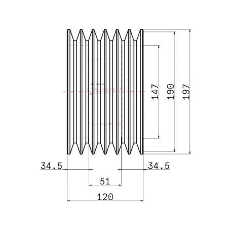 Poulie trapézoïdale SPB / B - 6 gorges - Ø190 mm - Moyeu amovible 3020 - Fonte