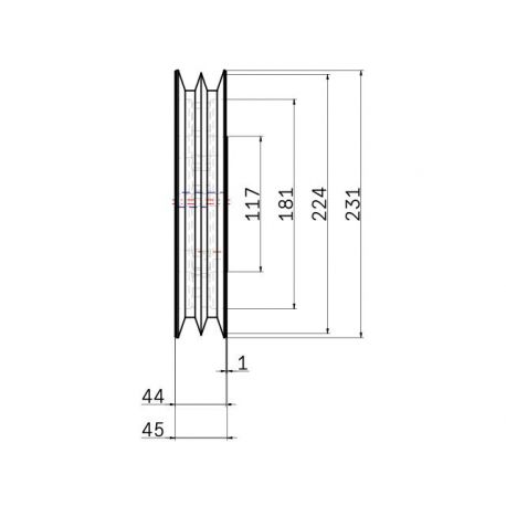 Poulie trapézoïdale SPB / B - 2 gorges - Ø224 mm - Moyeu amovible 2517 - Fonte