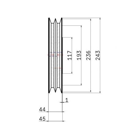 Poulie trapézoïdale SPB / B - 2 gorges - Ø236 mm - Moyeu amovible 2517 - Fonte