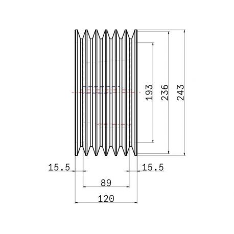 Poulie trapézoïdale SPB / B - 6 gorges - Ø236 mm - Moyeu amovible 3535 - Fonte
