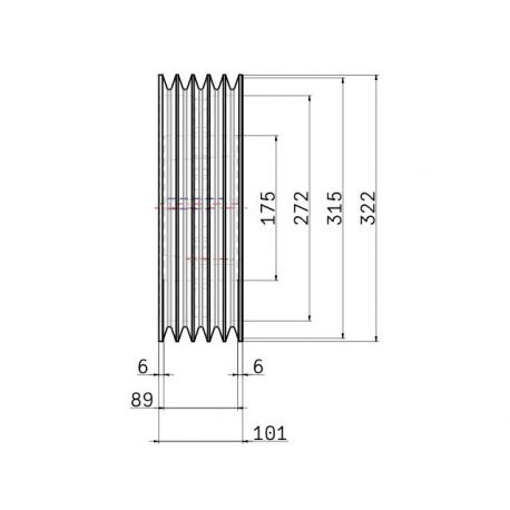 Poulie trapézoïdale SPB / B - 5 gorges - Ø315 mm - Moyeu amovible 3535 - Fonte