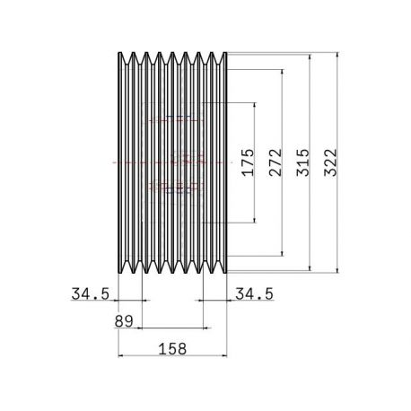 Poulie trapézoïdale SPB / B - 8 gorges - Ø315 mm - Moyeu amovible 3535 - Fonte