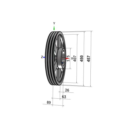 Poulie trapézoïdale SPB / B - 3 gorges - Ø450 mm - Moyeu amovible 3535 - Fonte