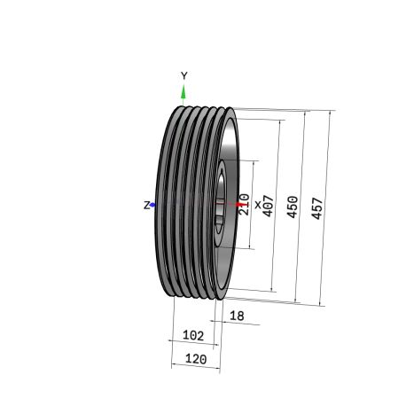 Poulie trapézoïdale SPB / B - 6 gorges - Ø450 mm - Moyeu amovible 4040 - Fonte