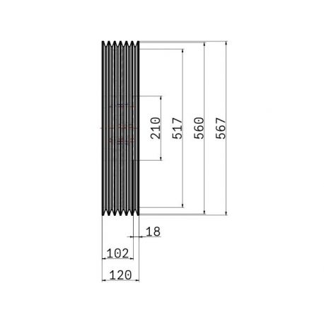 Poulie trapézoïdale SPB / B - 6 gorges - Ø560 mm - Moyeu amovible 4040 - Fonte