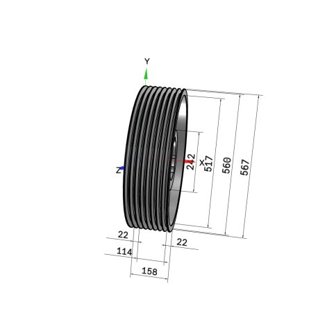 Poulie trapézoïdale SPB / B - 8 gorges - Ø560 mm - Moyeu amovible 4545 - Fonte