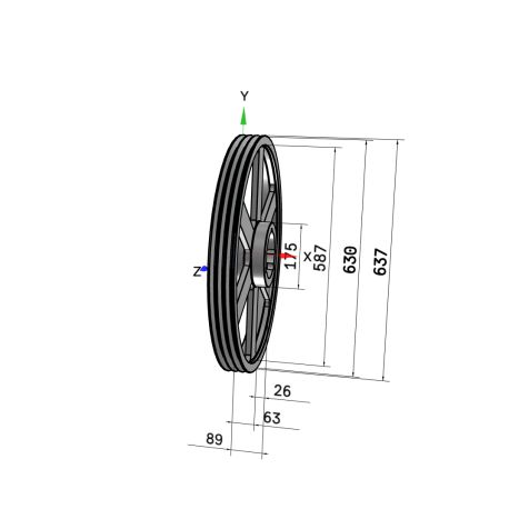 Poulie trapézoïdale SPB / B - 3 gorges - Ø630 mm - Moyeu amovible 3535 - Fonte