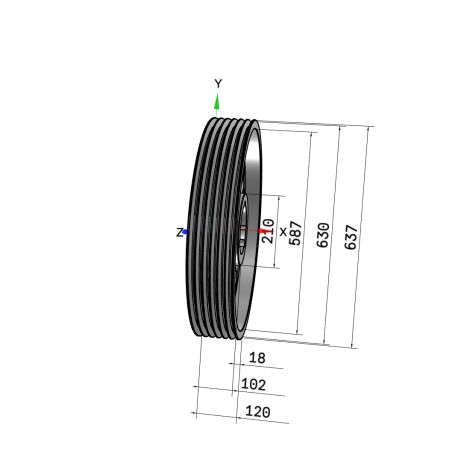 Poulie trapézoïdale SPB / B - 6 gorges - Ø630 mm - Moyeu amovible 4040 - Fonte