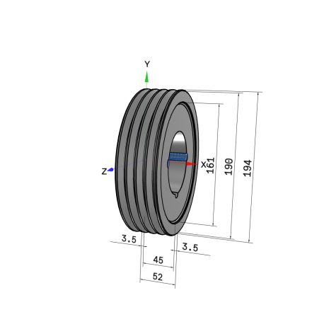 Poulie trapézoïdale SPZ / Z - 4 gorges - Ø190 mm - Moyeu amovible 2517 - Fonte