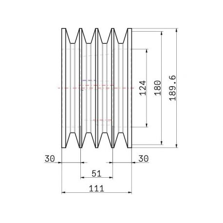 Poulie trapézoïdale SPC / C - 4 gorges - Ø180 mm - Moyeu amovible 3020 - Fonte