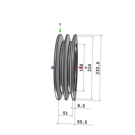 Poulie trapézoïdale SPC / C - 2 gorges - Ø224 mm - Moyeu amovible 3020 - Fonte