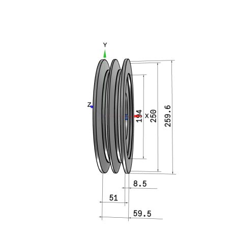 Poulie trapézoïdale SPC / C - 2 gorges - Ø250 mm - Moyeu amovible 3020 - Fonte