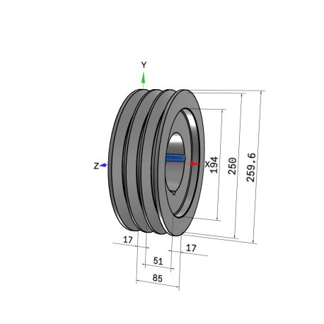 Poulie trapézoïdale SPC / C - 3 gorges - Ø250 mm - Moyeu amovible 3020 - Fonte