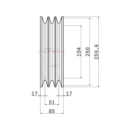 Poulie trapézoïdale SPC / C - 3 gorges - Ø250 mm - Moyeu amovible 3020 - Fonte