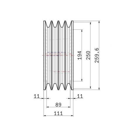 Poulie trapézoïdale SPC / C - 4 gorges - Ø250 mm - Moyeu amovible 3535 - Fonte