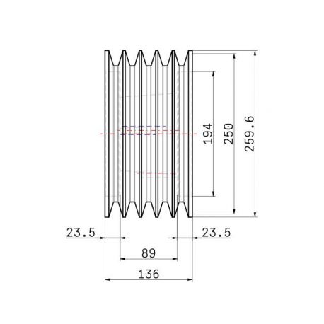 Poulie trapézoïdale SPC / C - 5 gorges - Ø250 mm - Moyeu amovible 3535 - Fonte