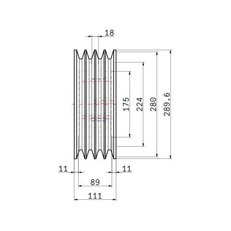 Poulie trapézoïdale SPC / C - 4 gorges - Ø280 mm - Moyeu amovible 3535 - Fonte