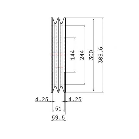 Poulie trapézoïdale SPC / C - 2 gorges - Ø300 mm - Moyeu amovible 3020 - Fonte