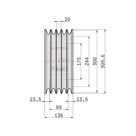 Poulie trapézoïdale SPC / C - 5 gorges - Ø300 mm - Moyeu amovible 3535 - Fonte