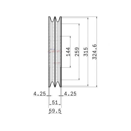 Poulie trapézoïdale SPC / C - 2 gorges - Ø315 mm - Moyeu amovible 3535 - Fonte