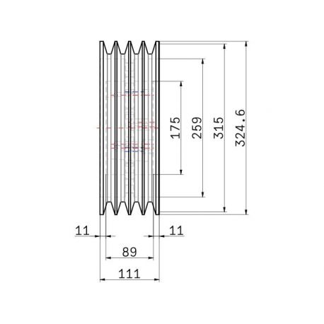 Poulie trapézoïdale SPC / C - 4 gorges - Ø315 mm - Moyeu amovible 3535 - Fonte