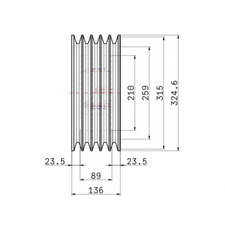 Poulie trapézoïdale SPC / C - 5 gorges - Ø315 mm - Moyeu amovible 3535 - Fonte