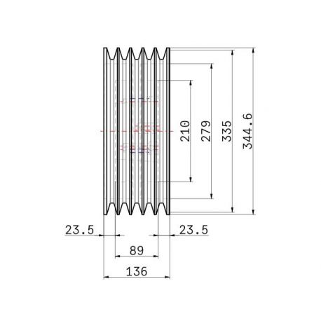 Poulie trapézoïdale SPC / C - 5 gorges - Ø335 mm - Moyeu amovible 3535 - Fonte