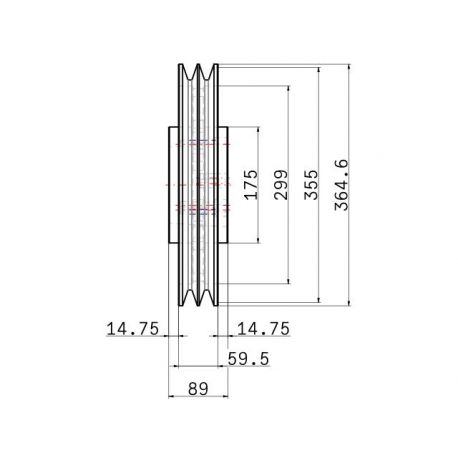 Poulie trapézoïdale SPC / C - 2 gorges - Ø355 mm - Moyeu amovible 3535 - Fonte