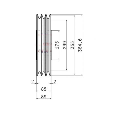 Poulie trapézoïdale SPC / C - 3 gorges - Ø355 mm - Moyeu amovible 3535 - Fonte
