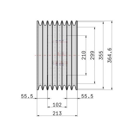 Poulie trapézoïdale SPC / C - 8 gorges - Ø355 mm - Moyeu amovible 4040 - Fonte