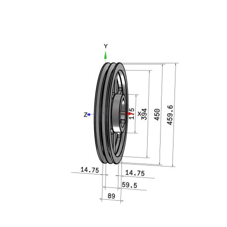 Poulie trapézoïdale SPC / C - 2 gorges - Ø450 mm - Moyeu amovible 3535 - Fonte