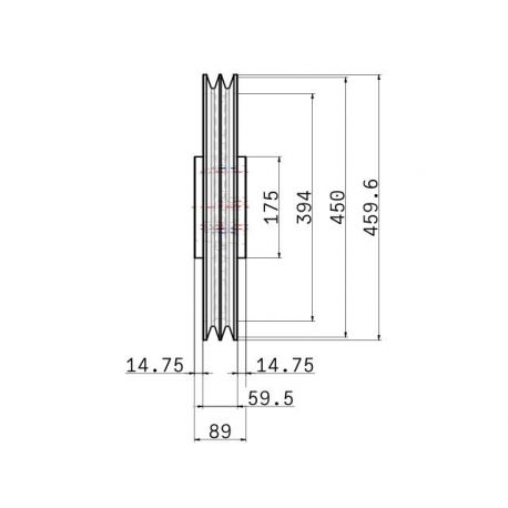 Poulie trapézoïdale SPC / C - 2 gorges - Ø450 mm - Moyeu amovible 3535 - Fonte