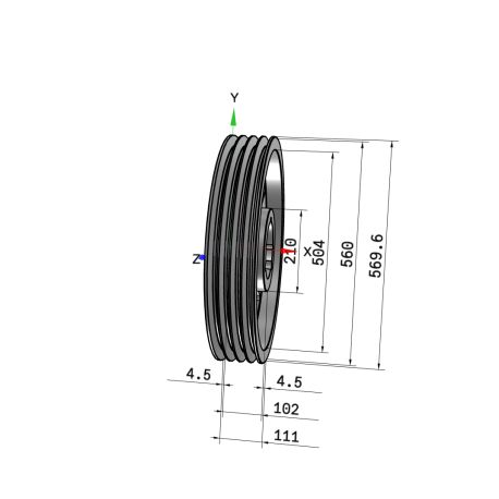 Poulie trapézoïdale SPC / C - 4 gorges - Ø560 mm - Moyeu amovible 4040 - Fonte