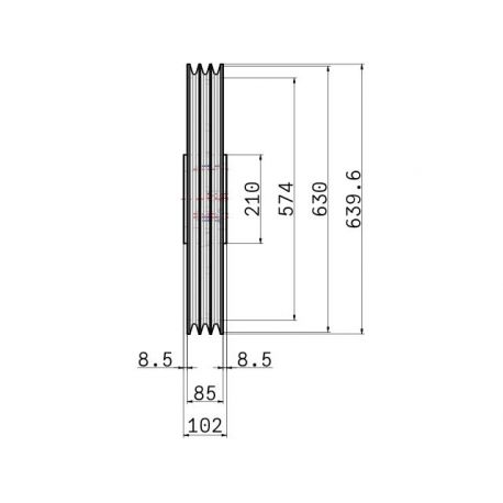 Poulie trapézoïdale SPC / C - 3 gorges - Ø630 mm - Moyeu amovible 4040 - Fonte