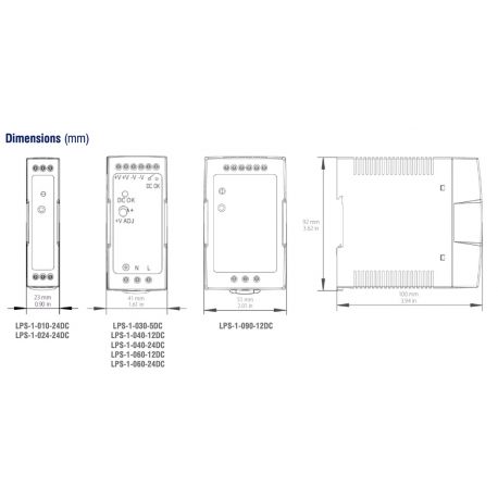 Alimentation à découpage 24W, 24VDC, 1A, autoprotégée, Montage rail DIN - LPS102424DC IMO