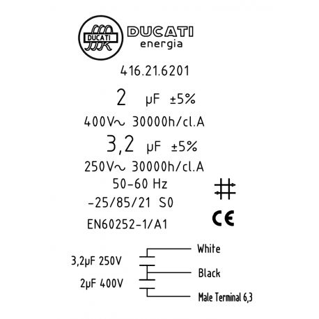 416216201 Condensateur à double capacité 2+3,2µF 400V~ 30000h/cl.A - Ø30x70mm - Fond Plat