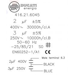 416216045 Condensateur à double capacité 2+3µF 400V~ 30000h/cl.A - Ø30x70mm - Fond Plat