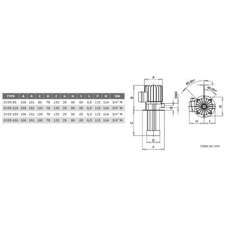 Pompe centrifuge roue ouverte ZV 35 H80mm basse pression 380V
