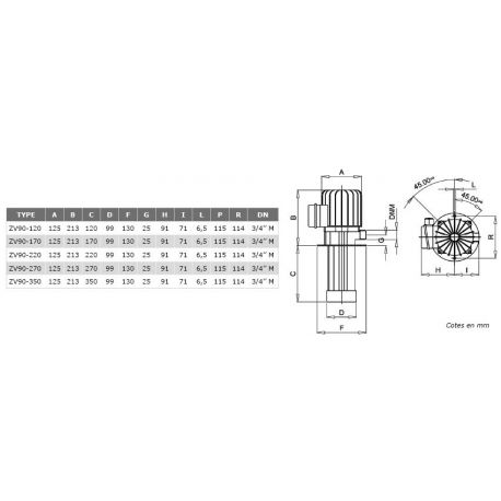 Pompe centrifuge roue ouverte ZV 90 H270mm basse pression 380V