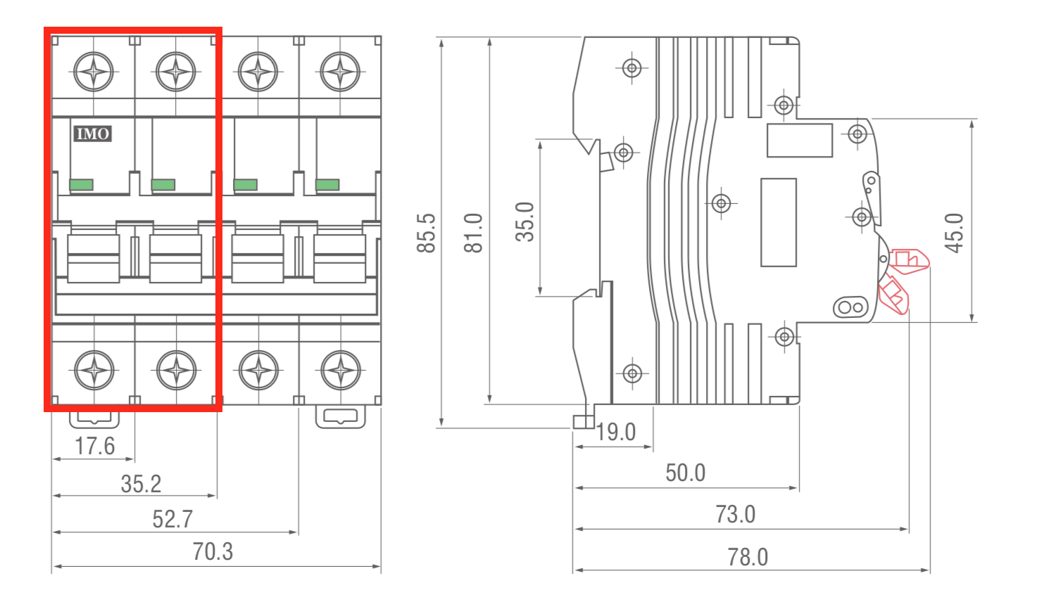 Disjoncteur Ph+N 2A 10kA Courbe C IMO - Disjoncteur modulaire P+N