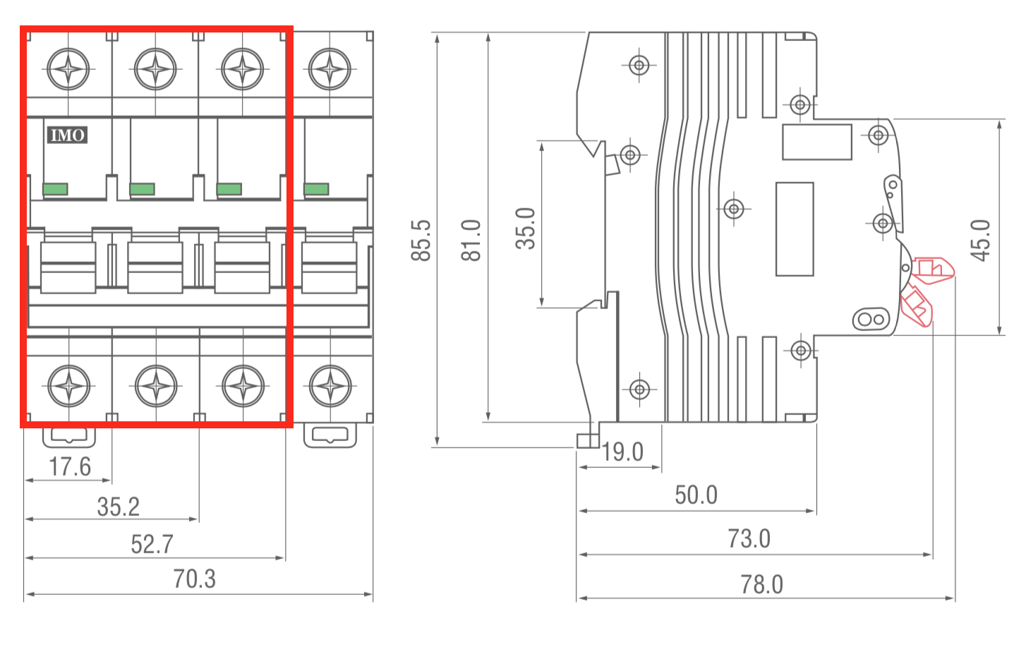 dimensions disjoncteur modulaire bipolaire 10kA