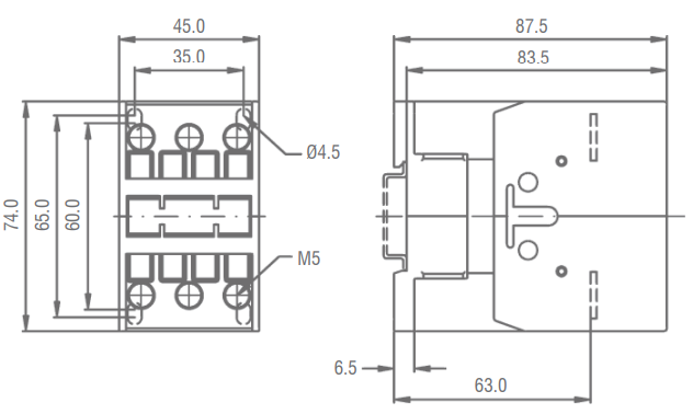 dimensions disjoncteur modulaire bipolaire 10kA