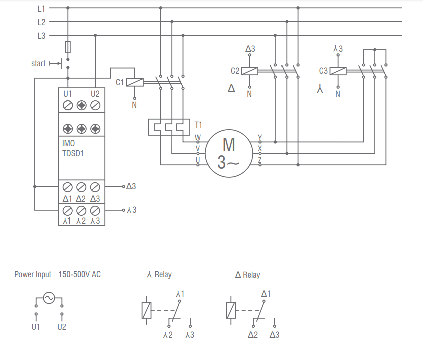 Relais temporisé étoile triangle10A, 150-500VAC TDSD1 - IMO